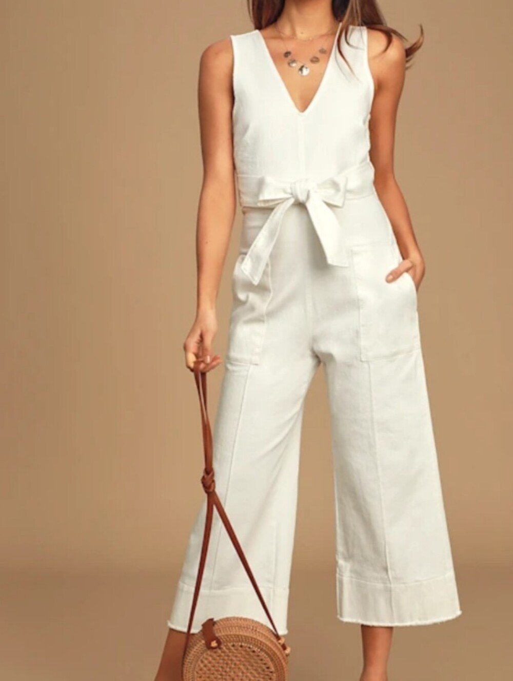 ASTR Daydream white denim wrap jumpsuit sz M